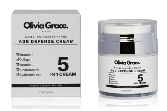 Age Defense Cream 5 In 1 - Brightens, Hydrates & Firms Skin - Vitamin C & E, Collagen, Nicotinamide & Hyaluronic Acid